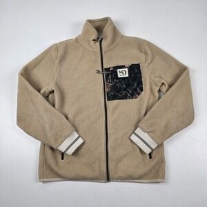 Kari Traa Jacket Womens Small Beige Sherpa Fleece Full Zip Floral Pocket